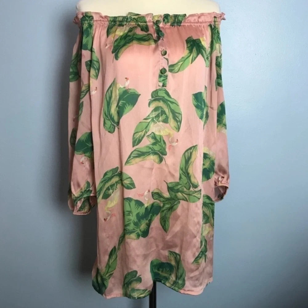 Flamingo Satin Tropical Tunic Top